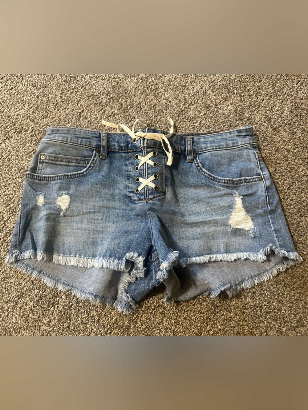 Billabong Light Blue Distressed Lace-Up Denim Shorts
